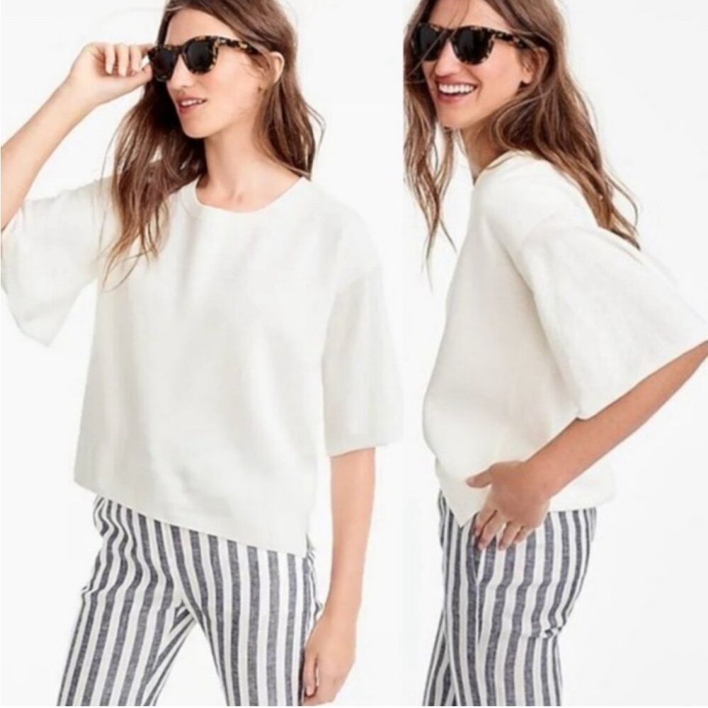 JCrew Flutter Sleeve Round Neck Sweater in White, Size Medium